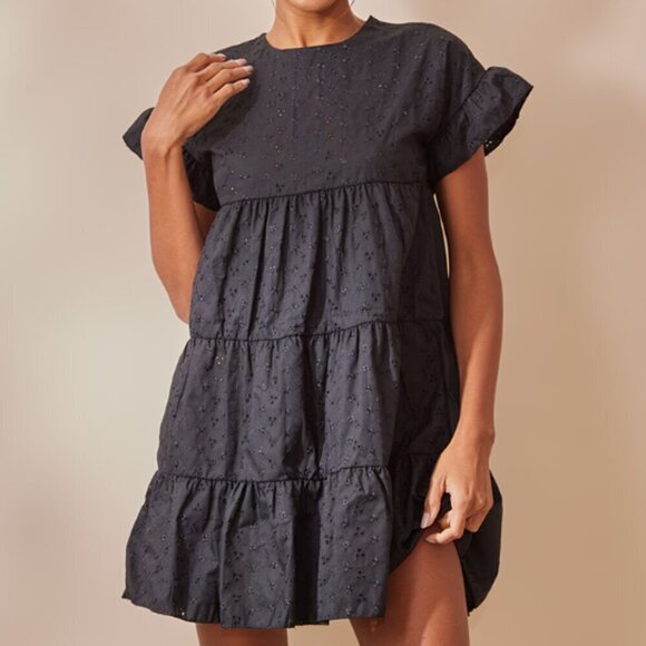 PrettyLittleThing black broderie anglaise smock dress NWT 2 - Picture 1 of 14